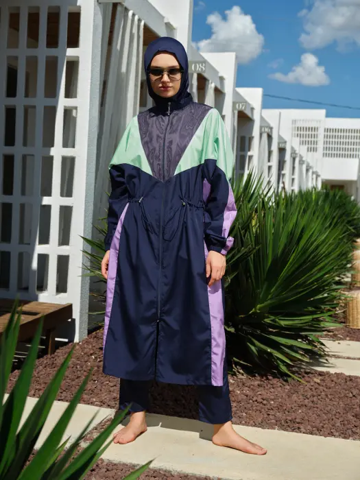 530-بوركيني رياضي بخطوط – كحلي image 6