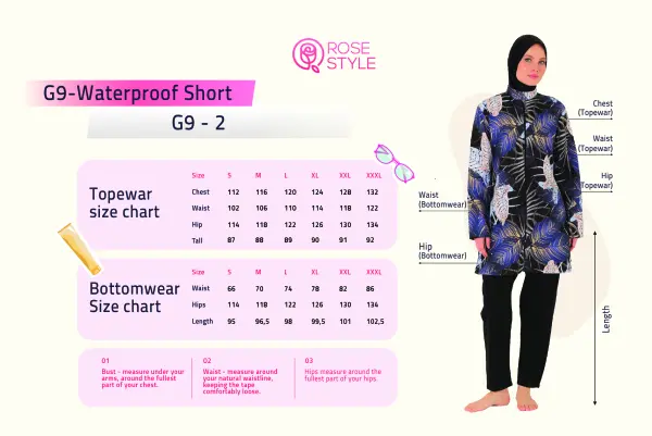 213- بوركيني إنك – نقشة فخمة أسود وأوف وايت image 8