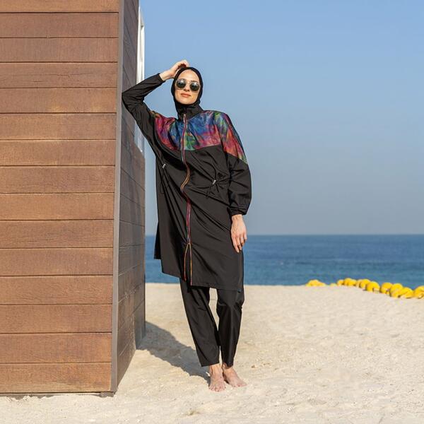 525-مايو أسود مع توب طويل بتصميم شبك image 8