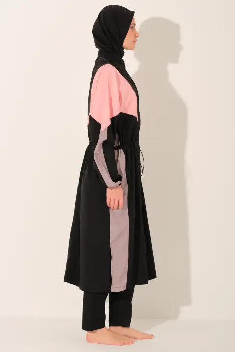 530-اسود - بوركيني رياضي بخطوط  image 2