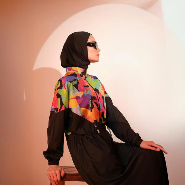 522-مايو وتربروف أسود طويل مع توب ملون image 3