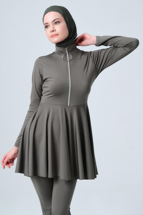 ALF-659 تنورة سحاب-كاكي ساده image 9