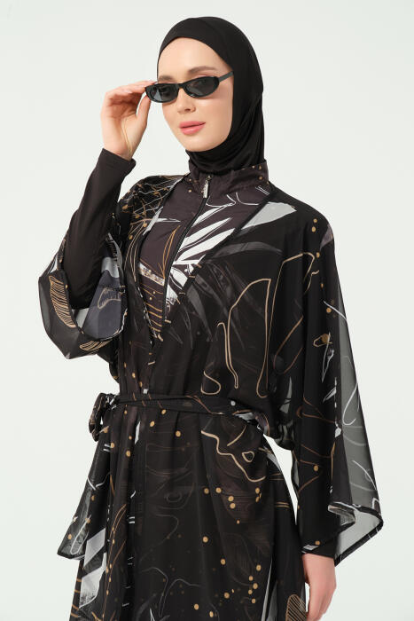 7140-فستان اسود مع نقط ذهبي image 3
