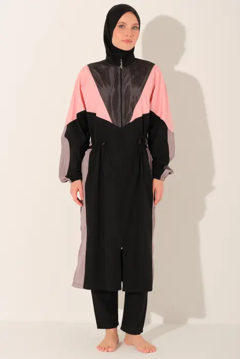 530-اسود - بوركيني رياضي بخطوط  image 0