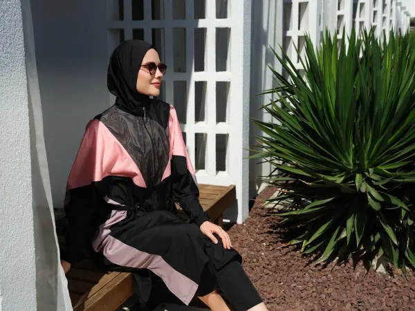 530-اسود - بوركيني رياضي بخطوط  image 11