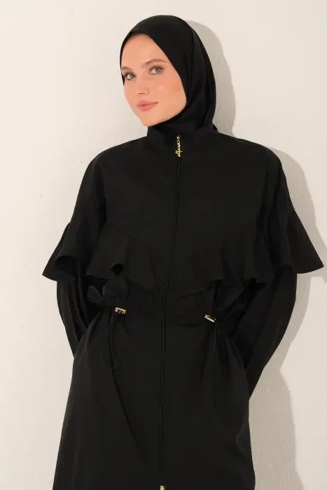 529- بوركيني اسود طويل ميد مع ترافلز على الاكتاف image 5