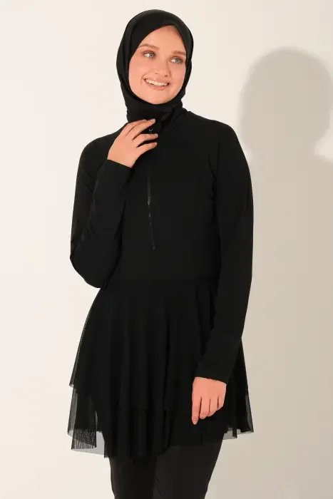 692-بوركيني اسود مع تنوره دانتيل  image 1