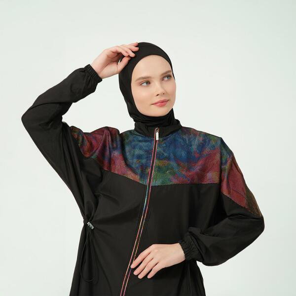 525-مايو أسود مع توب طويل بتصميم شبك image 7