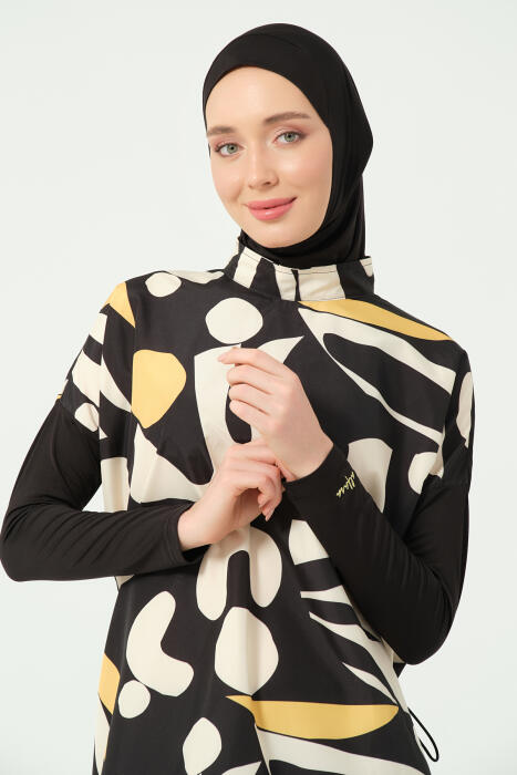 309-مايو اسود مع تصميم اصفر وابيض طويل بالتوب image 8
