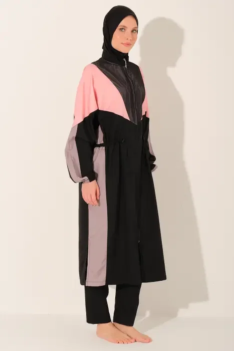 530-اسود - بوركيني رياضي بخطوط  image 1