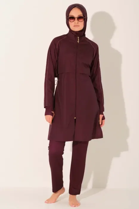 355-بوركيني لون مارون مه خط  مع ليبرا علي الجم image 3