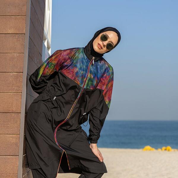 525-مايو أسود مع توب طويل بتصميم شبك image 10