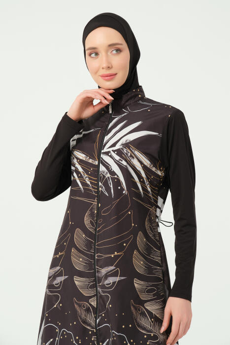 535- بوركيني اسود منقط بالذهبي مقاسات كبيره  image 5