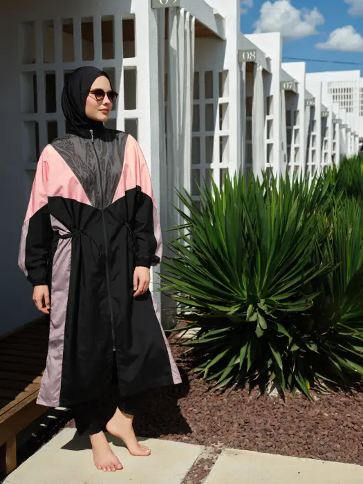 530-اسود - بوركيني رياضي بخطوط  image 6