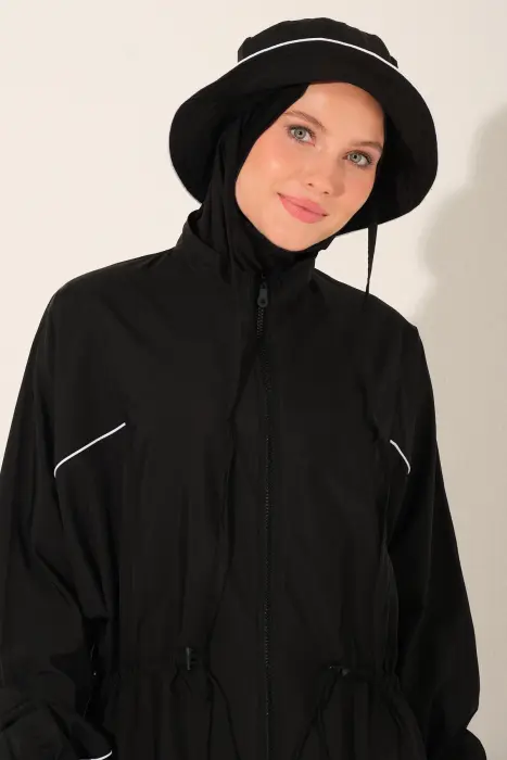 521-   اسود - بوركيني ميدي بسيط مع قبعة  image 3