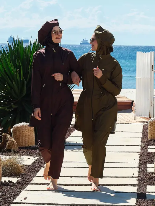 211- بوركيني زيتوني بسيط مع قبعه image 7