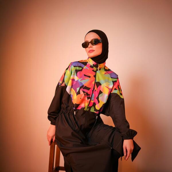 522-مايو وتربروف أسود طويل مع توب ملون image 1
