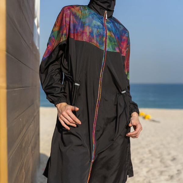 525-مايو أسود مع توب طويل بتصميم شبك image 11