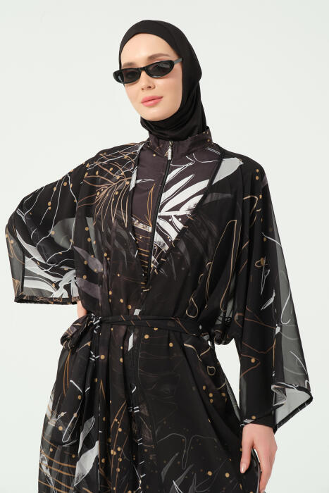 7140-فستان اسود مع نقط ذهبي image 7