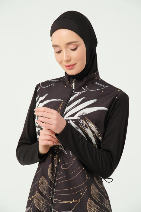 535- بوركيني اسود منقط بالذهبي مقاسات كبيره  image 6