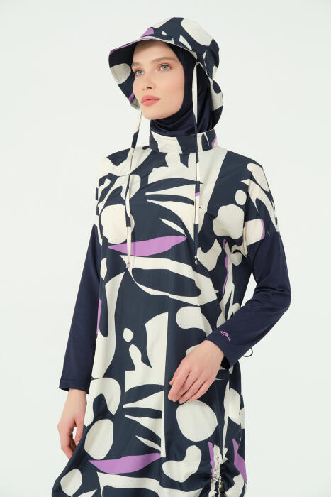 309-مايو كحلي مع توب ملون بالبنفسجي والابيض طويل image 7
