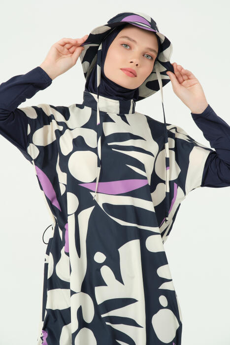 309-مايو كحلي مع توب ملون بالبنفسجي والابيض طويل image 8