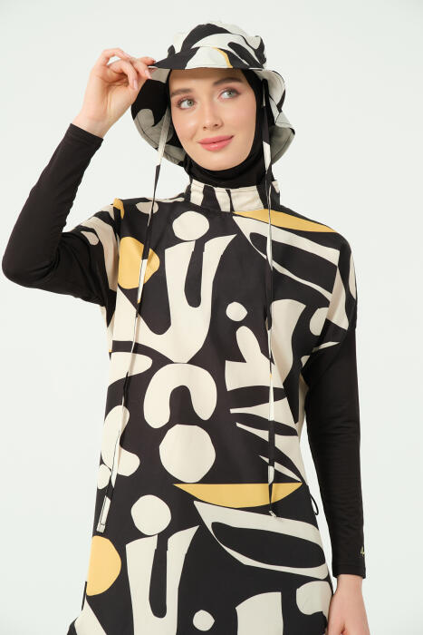 309-مايو اسود مع تصميم اصفر وابيض طويل بالتوب image 4
