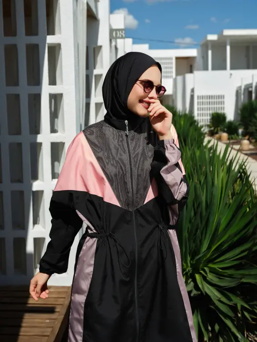 530-اسود - بوركيني رياضي بخطوط  image 8