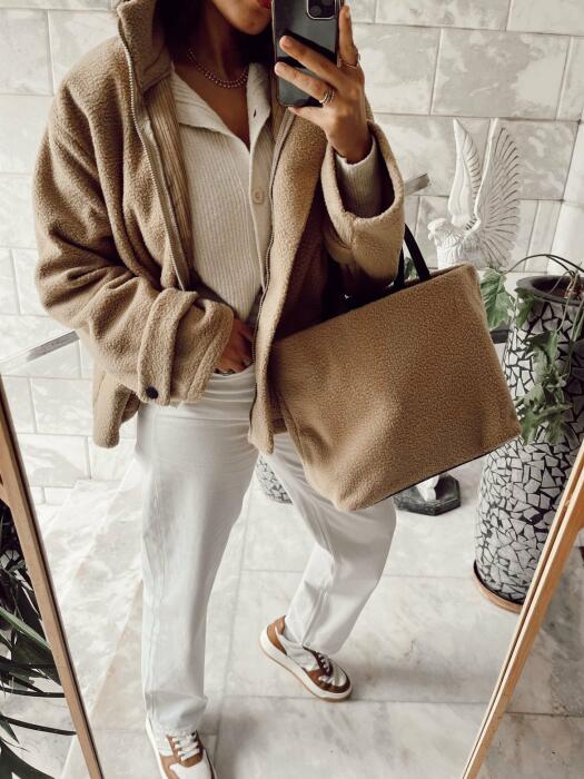 Beige over-sized Fleece jacket image 3