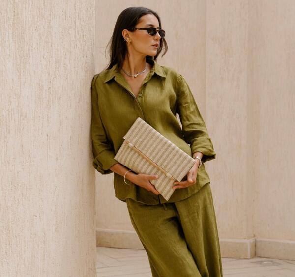 Kaya Clutch- Striped Beige image 1