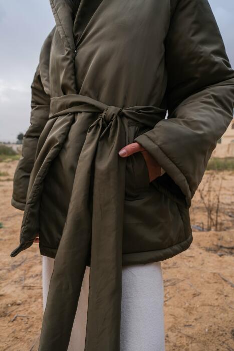Olive over-sized puffer jacket image 1