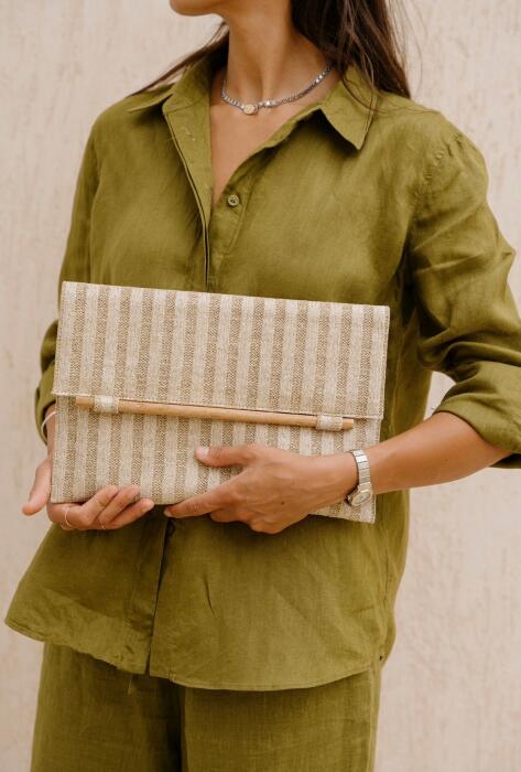 Kaya Clutch- Striped Beige image 0