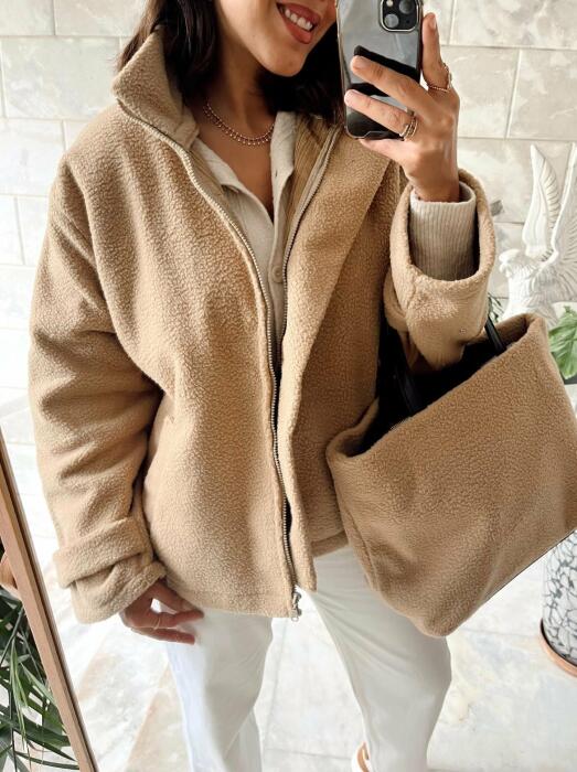Beige over-sized Fleece jacket image 0