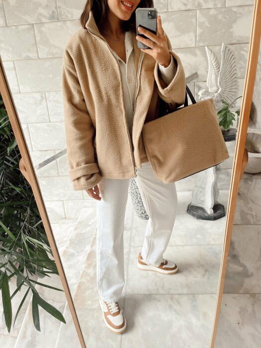 Beige over-sized Fleece jacket image 1