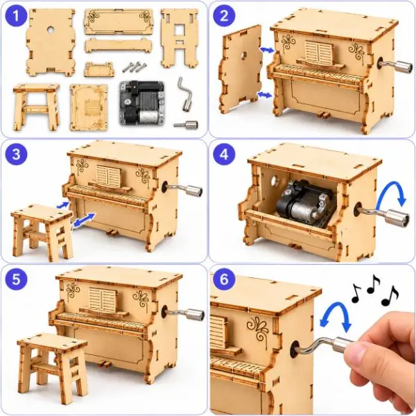 لعبة صندوق الموسيقى البيانو الخشبي STEM للأطفال image 1