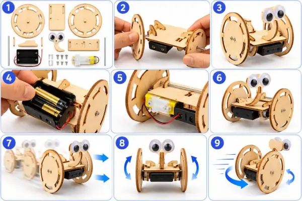 لعبة الروبوت الخشبي ذو العجلتين STEM للأطفال image 1