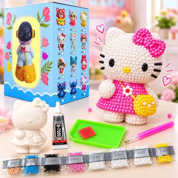 مجموعة تزيين مجسم هيلو كيتي بالخرز الملون – DIY Diamond Art Kit image 0
