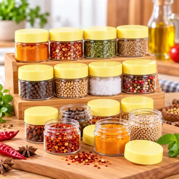 مجموعة علب تخزين صغيرة شفافة بغطاء أصفر – 50 مل (12 قطعة) image 2