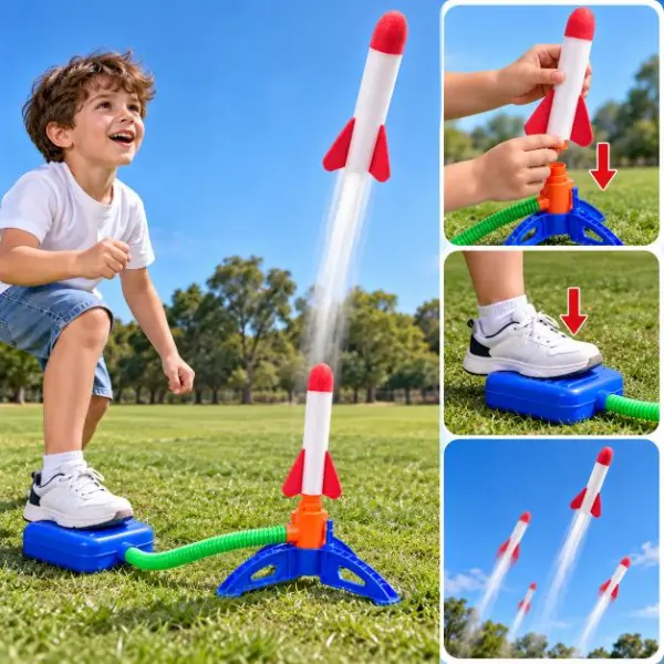 لعبة الصاروخ الطائر بقوة الهواء للأطفال – Flying Rocket مع مضخة إطلاق image 1