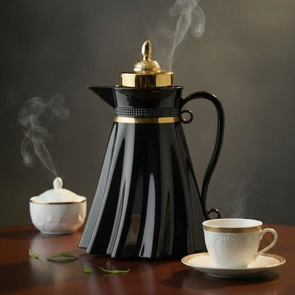 مطاره شاي او قهوه لون اسود وذهبي image 1