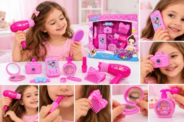 مجموعة ألعاب التجميل والإكسسوارات للبنات Fashion Girl – طقم صالون الجمال الوردي image 1