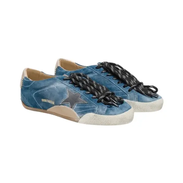 Golden Goose True-Star in teal suede with black star and cream heel tab image 1