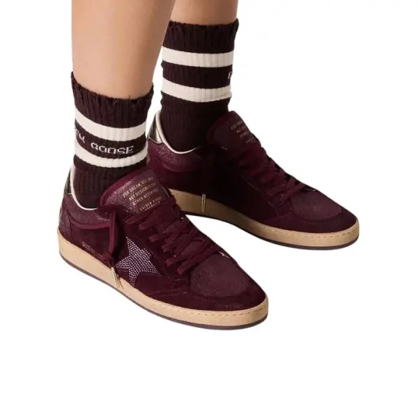 Golden Goose Ball Star in burgundy suede with crystal star and metallic leather heel tab  image 4