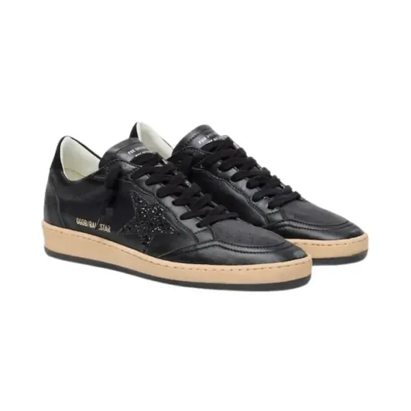 Golden Goose Ball Star in black nappa with black glitter star and suede heel tab image 0