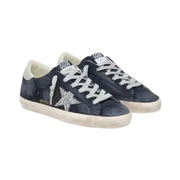 Golden Goose Super-Star in blue suede with silver glitter star and leather heel tab  image 1