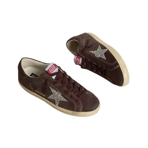 Golden Goose Super-Star in brown suede with silver glitter star image 1