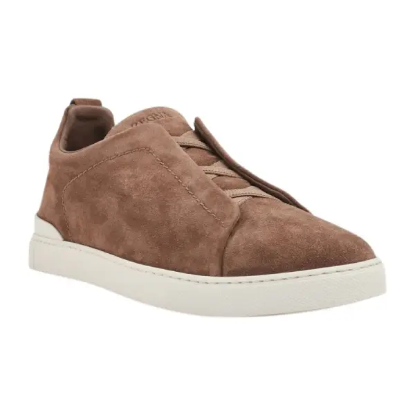 Zegna Suede Low-Top Sneakers - Light Brown Calf Suede/Leather image 1