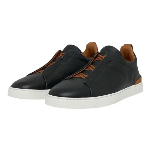 ZEGNA BLACK DEERSKIN TRIPLE STITCH™ SNEAKERS Black image 2