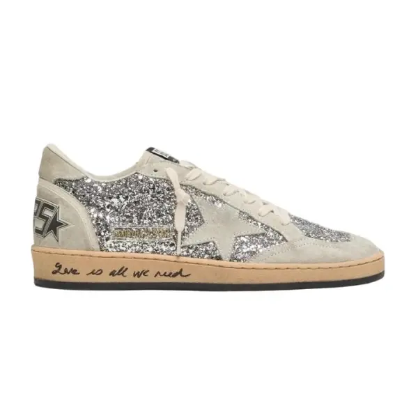 Golden Goose Ball Star in silver glitter with ice-gray suede inserts image 0