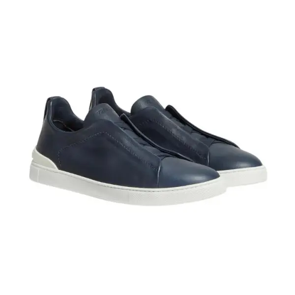 ZEGNA NAVY BLUE DEERSKIN TRIPLE STITCH™ SNEAKERS image 1